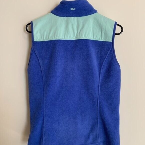 Vineyard Vines Womens Size XS Fleece Vest Colorblock Blue Teal Logo Lightweight - Picture 2 of 8